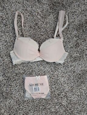 Adore Me Clairabelle Bridal Blush Light Pink Lace-Trim Push-Up Bra & Panty 32B/S